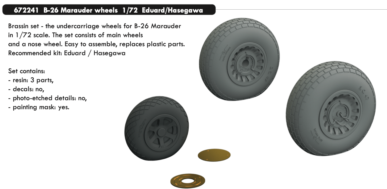 Eduard Brassin ED672241 1:72 Martin B-26B/C Marauder wheels with Wtd tyre effect