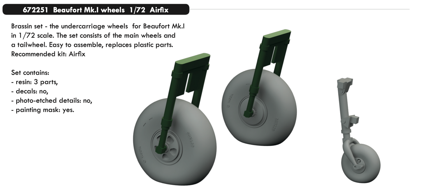 Eduard Brassin ED672251 1:72 Bristol Beaufort Mk.I wheels with Wtd tyre effect