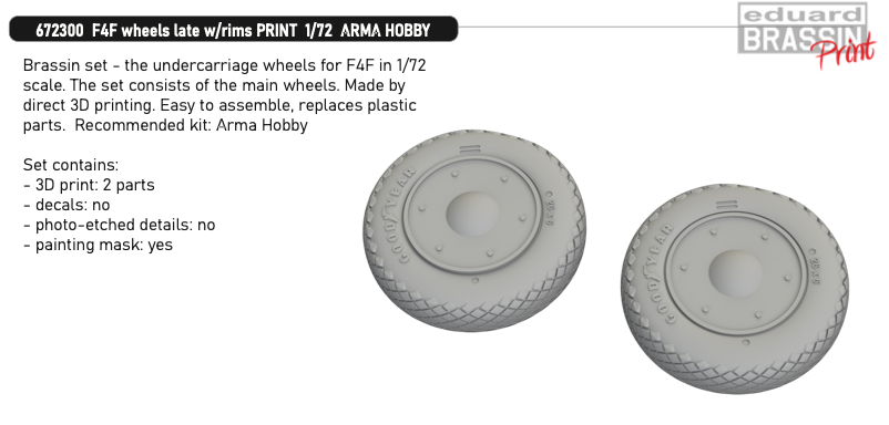 Eduard Brassin ED672300 1:72 Grumman F4F wheels late with rims