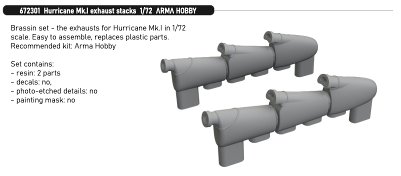 Eduard Brassin ED672301 1:72 Hawker Hurricane Mk.I exhaust stacks