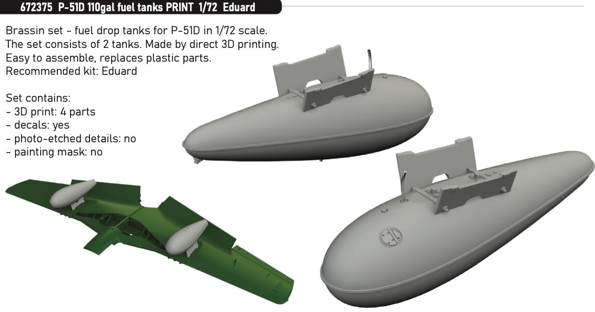 Eduard Brassin ED672375 1:72 North-American P-51D Mustang 110gal fuel tanks