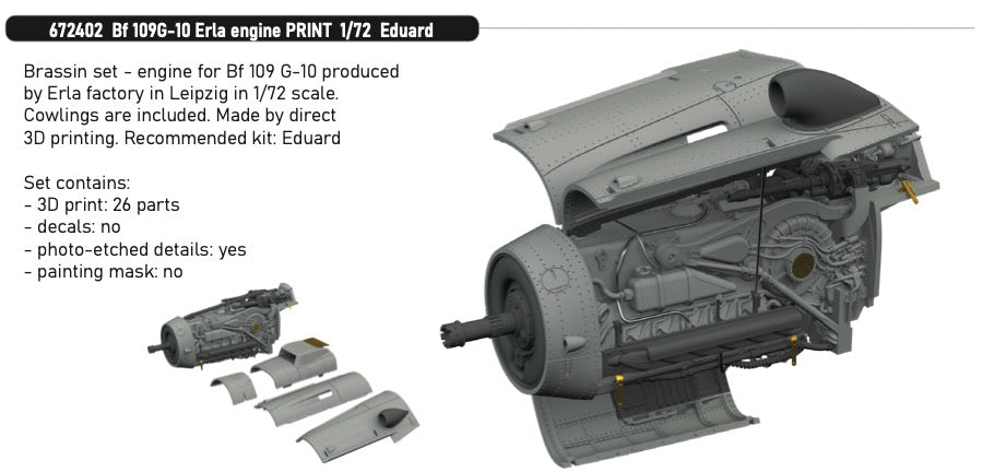 Eduard Brassin ED672402 Messerschmitt Bf-109G-10 Erla engine 3D-Printed 1:72