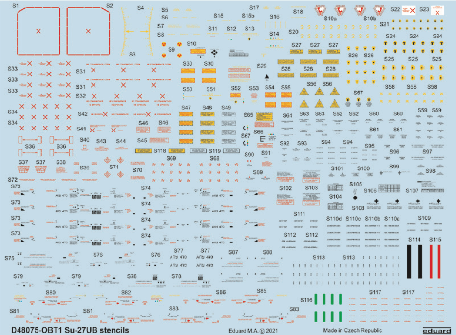 Eduard EDD48075 1:48 Sukhoi Su-27UB stencils