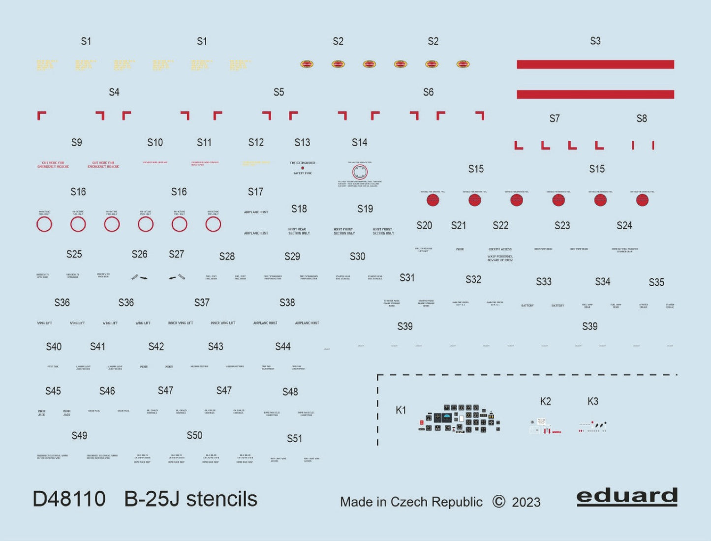 Eduard EDD48110 1:48 North-American B-25J stencils