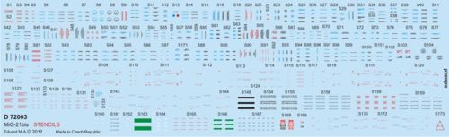 Eduard EDD72003 1:72 Mikoyan MiG-21BIS stencils