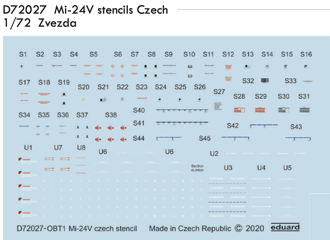 Eduard EDD72027 1:72 Mil Mi-24V stencils Czech