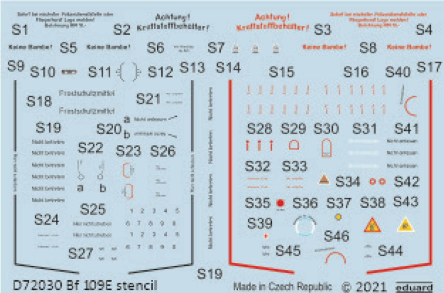 Eduard EDD72030 1:72 Messerschmitt Bf-109E stencils