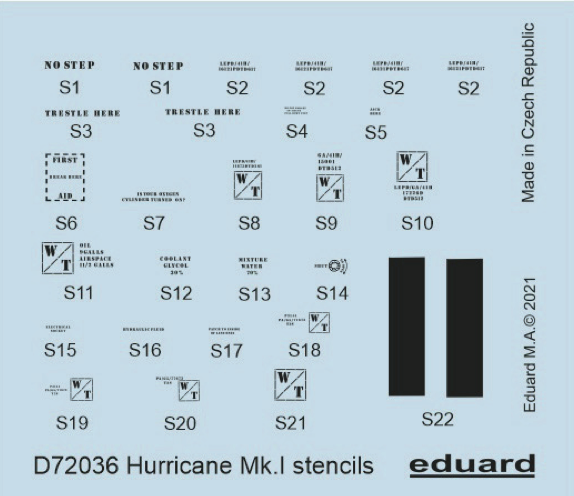Eduard EDD72036 1:72 Hawker Hurricane Mk.I stencils
