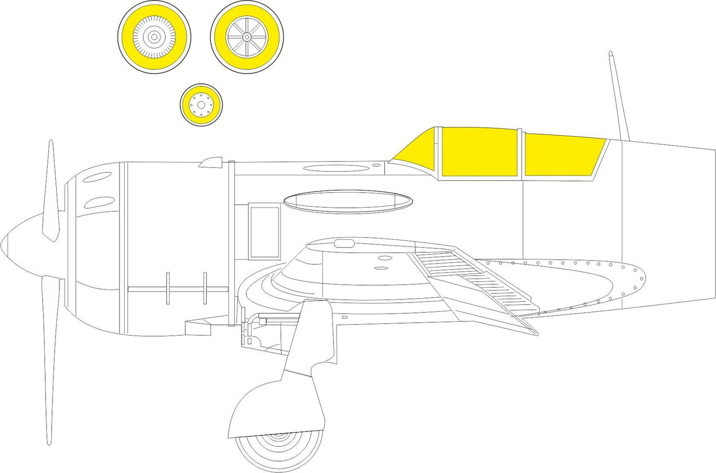Eduard EDEX823 1:48 Lavochkin La-11 wheels and canopy frame paint mask