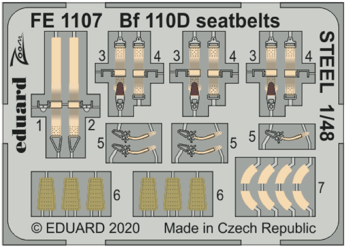 Eduard EDFE1107 1:48 Messerschmitt Bf-110D seatbelts STEEL