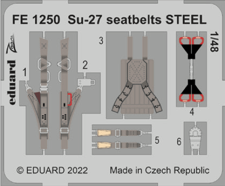 Eduard EDFE1250 1:48 Sukhoi Su-27 seatbelts STEEL