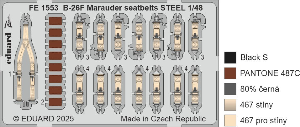 Eduard EDFE1553 Martin B-26F Marauder seatbelts STEEL 1:48