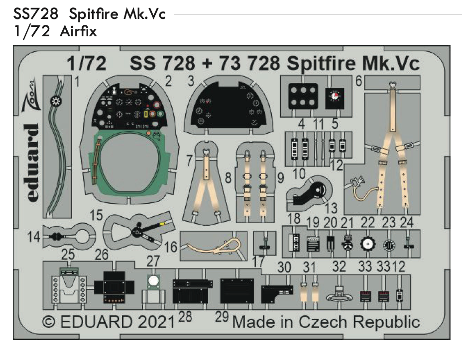 Eduard EDSS728 1:72 Supermarine Spitfire Mk.Vc cockpit details