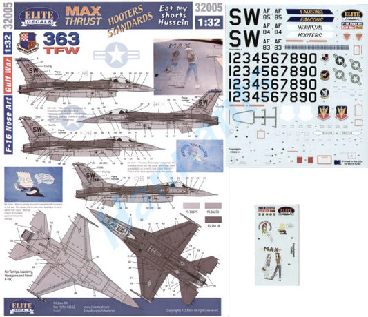 Elite Decals ELT32005 1:32 Lockheed-Martin F-16C Nose Art 363TFW Part 5.