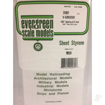 Evergreen 12x24in (30x60cm) V-Groove Siding Sheet .020in (0.50mm) Thick .080in Spacing (1 sheet per pack) 12080