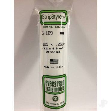 Evergreen 14in (35cm) Strip .125x.250in (25 per pack) 5-189