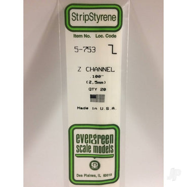 Evergreen 14in (35cm) Z-Channel .100in (2.5mm) (20 per pack) 5-753