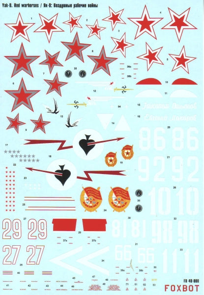 Foxbot Decals FBOT48008 1:48 Yakovlev Yak-9, red warhorses