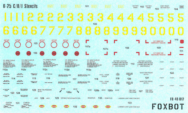 Foxbot Decals FBOT48012 1:48 North-American B-25C/B-25D/B-25J Mitchell Stencils