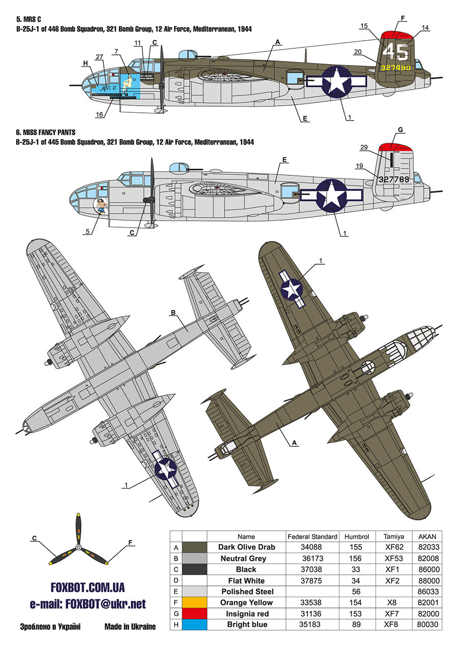 Foxbot Decals FBOT48044 1:48 North-American B-25G/H/J Mitchell
