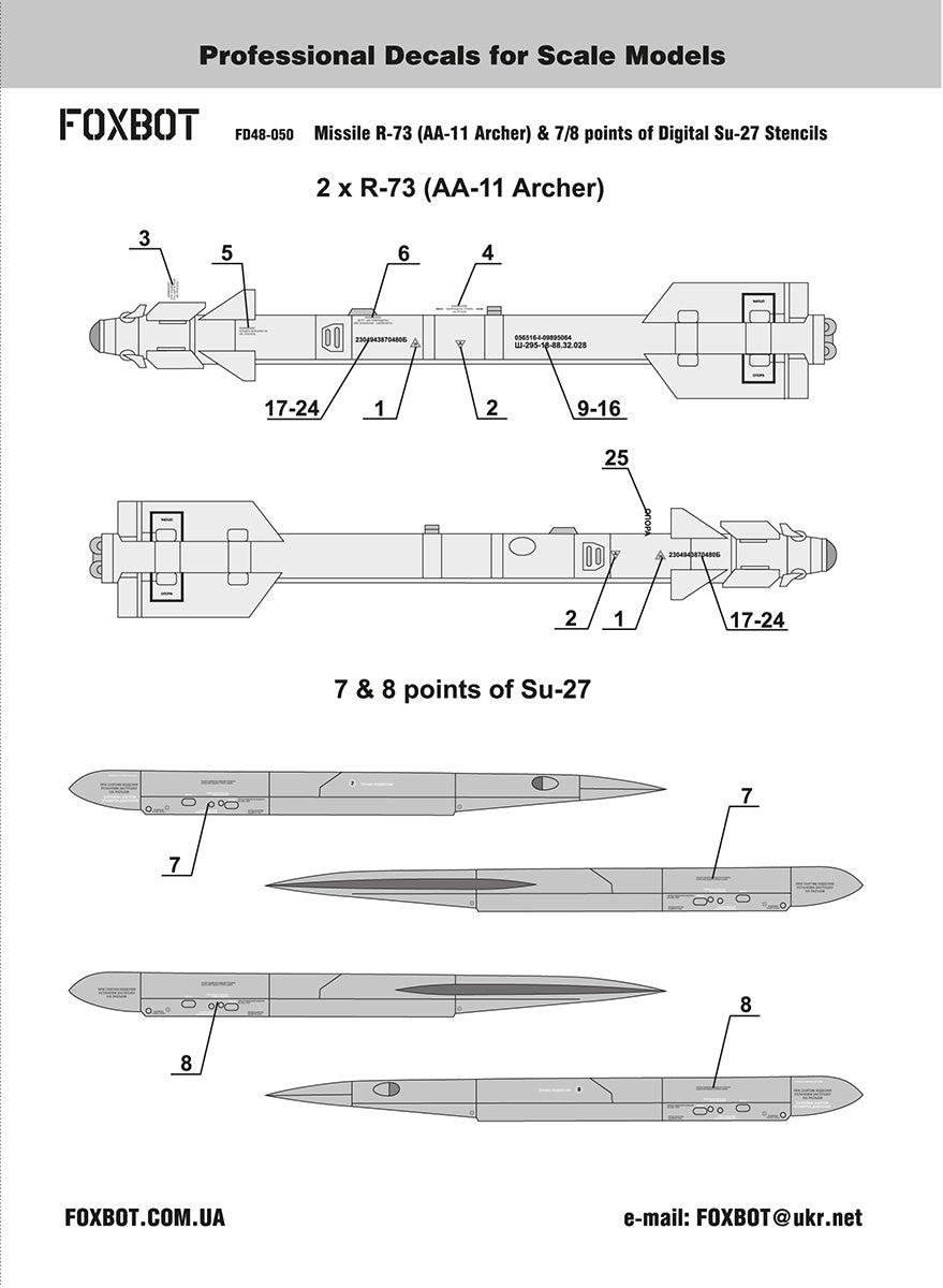 Foxbot Decals FBOT48050 1:48 Stencils for Missile R-73