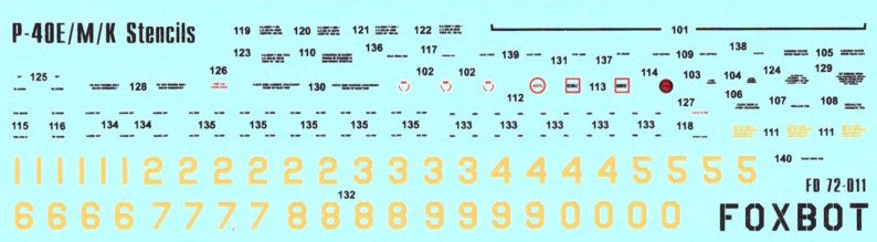 Foxbot FBOT72011 Curtiss P-40E/M/K Stencils (All Major Kits) 1:72