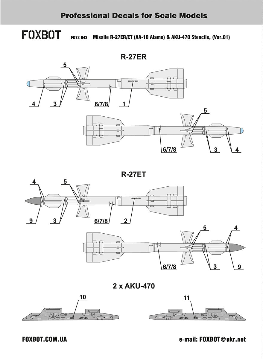 Foxbot Decals FBOT72043 1:72 Soviet Missile R-27ER/ET