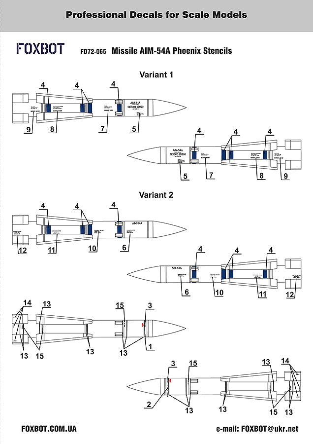 Foxbot Decals FBOT72065 1:72 Missile AIM-54A Phoenix Stencils