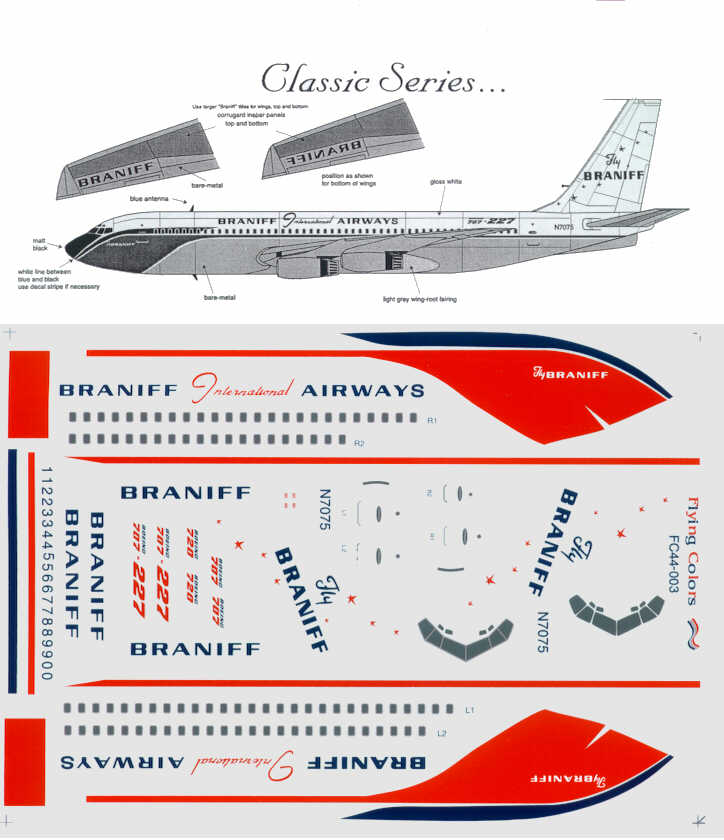 Flying Colors FC44003 1:144 Boeing 707-227 BRANIFF N7075 etc