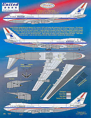 Flying Colors FC44021 Boeing 747-100 United Early Stars & Bars 1:144