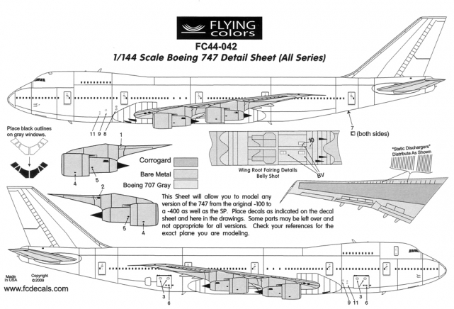 Flying Colors FC44042 1:144 Boeing 747 Detail sheet