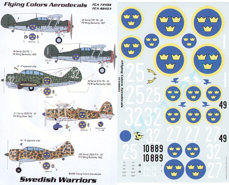 Flying Colors FCA48103 Swedish CR.42 / Re.2000 / P-35A Decals 1:48