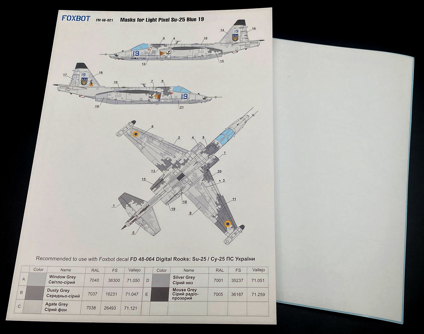 Foxbot FM48021 Su-25 Blue 19 Ukrainian AF Light Pixel Masks 1:48