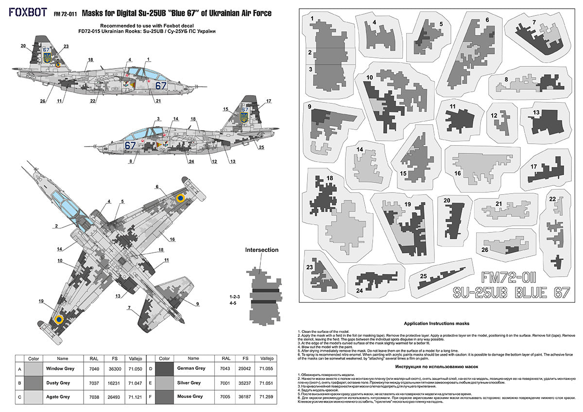 Foxbot Decals FM72011 1:72 Digital Masks for Sukhoi Su-25UB Blue 67