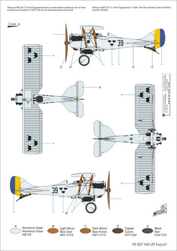 Frrom-Azur FR0007 1:72 Nieuport-Delage NiD.29 Export Decals Sweden Italy & Spain