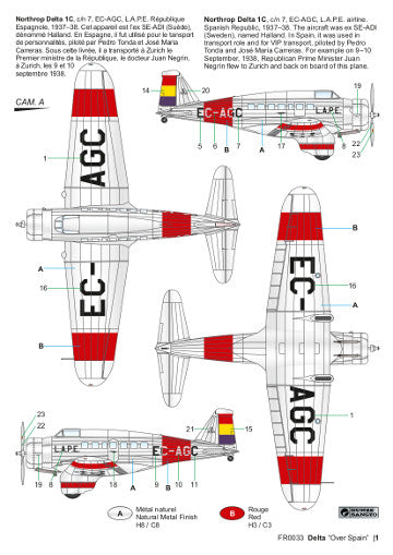 Frrom-Azur FR0033 Northrop Delta 1C Over Spain LAPE Decals 1:72