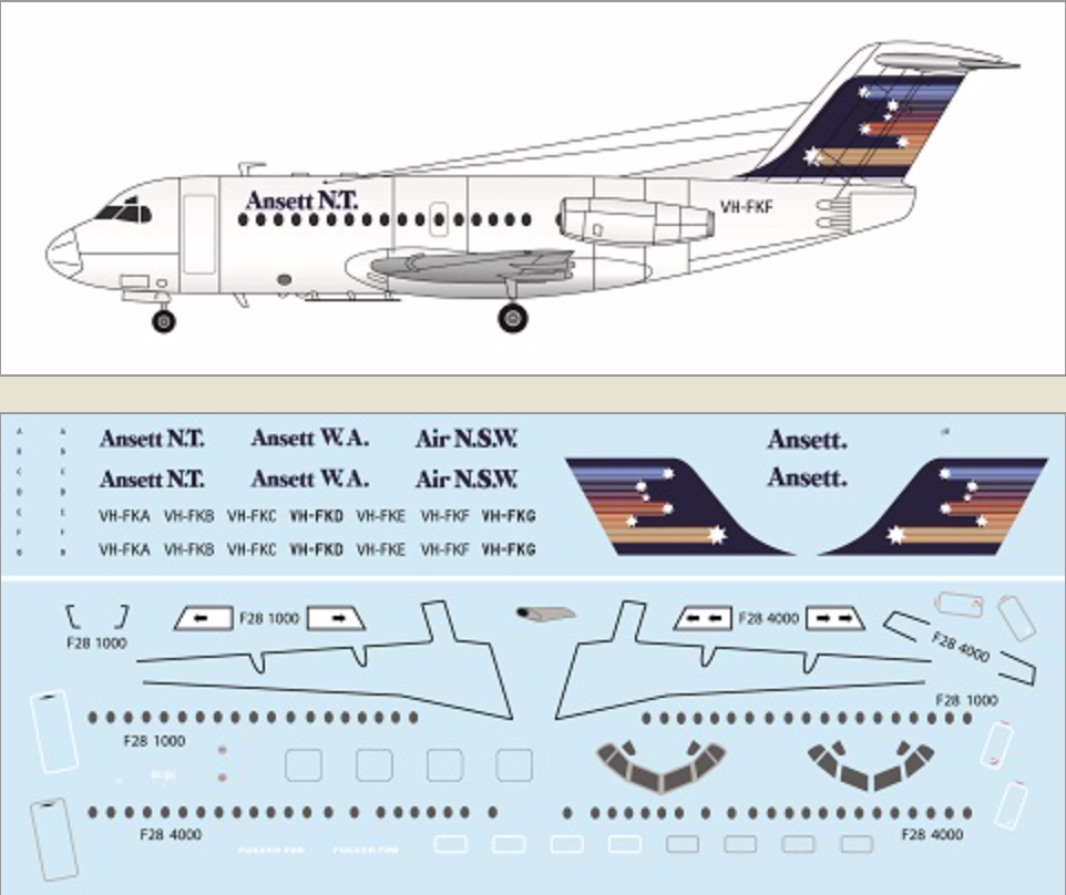 F-rsin Plastic FRP4117 1:144 Fokker F-28-1000 Ansett
