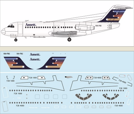 F-rsin Plastic FRP4118 1:144 Fokker F-28-4000 Ansett