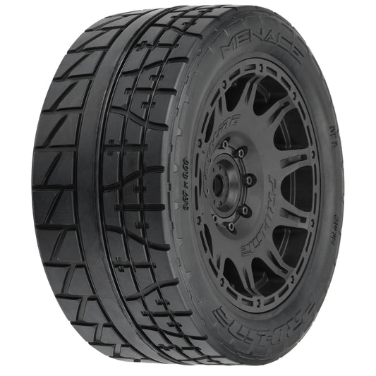 Pro-Line Racing Menace HP 5.7" Street BELTED Tires on Raid Black 8x48 PRO1020511