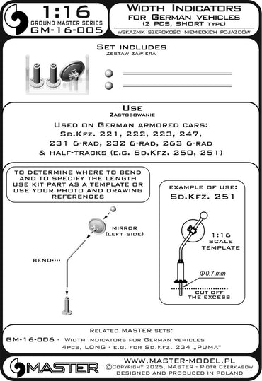 Master GM-16-005 1:16 Width indicators for German vehicles