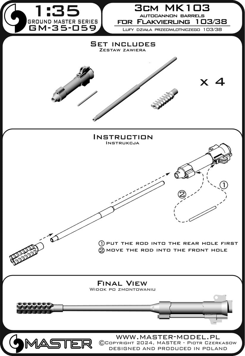 Master GM-35-059 1:35 3cm MK103 autocannon barrels for Flakvierling 103/38