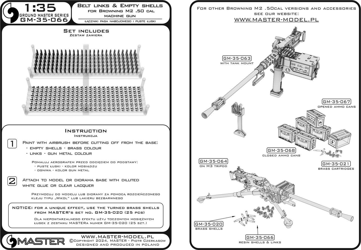 Master GM-35-066 1:35 M2 .50 cal belt links + empty shells
