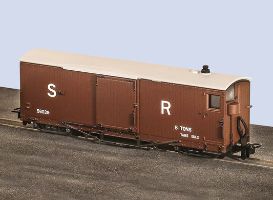 PECO GR-241AC Lynton & Barnstaple 8 ton Bogie Goods Brake Van, SR, Brown, No.50639, Closed Veranda OO9 Gauge