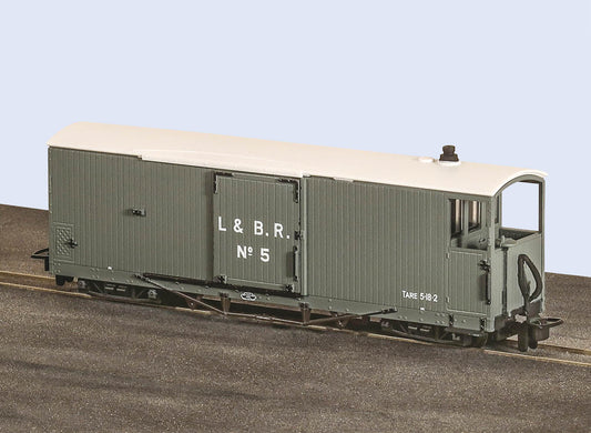 PECO GR-240AO Lynton & Barnstaple 8 ton Bogie Goods Brake Van, Grey, No.5, Open Veranda OO9 Gauge