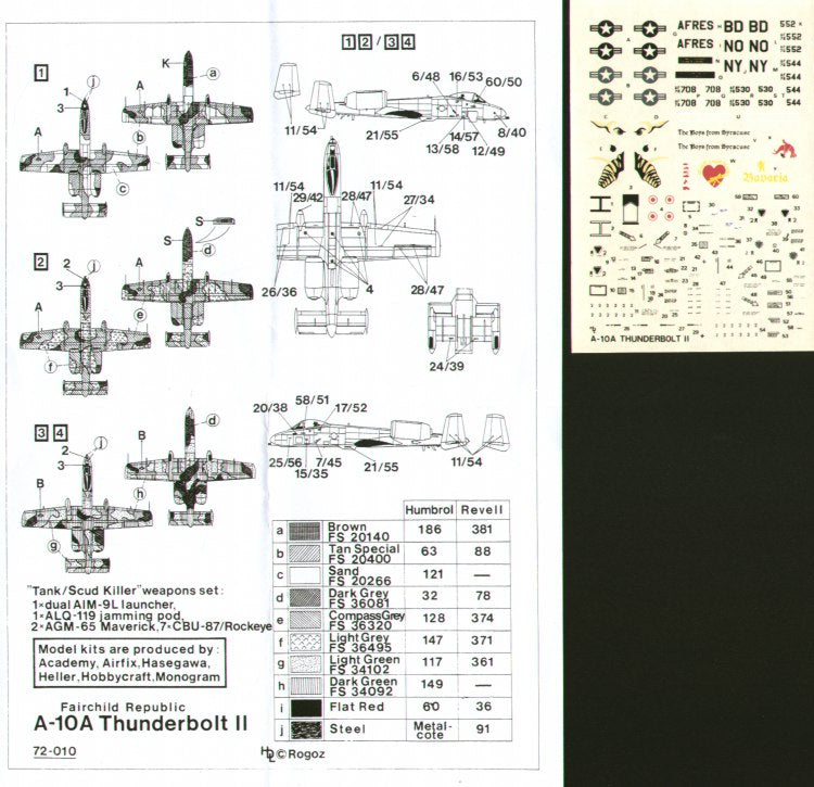 Hi Decal HD72010 1:72 Fairchild A-10A Thunderbolt II