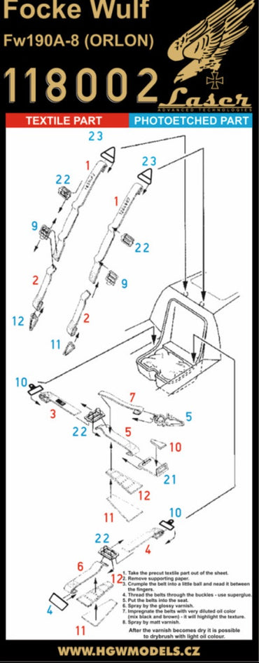 HGW 118002 Focke-Wulf Fw-190A-8 Microfibre Seatbelts 1:18