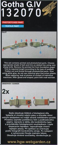 HGW HGW132070 1:32 Gotha G.IV seatbelts