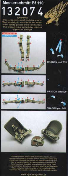 HGW HGW132074 1:32 Messerschmitt Bf-110D seatbelts
