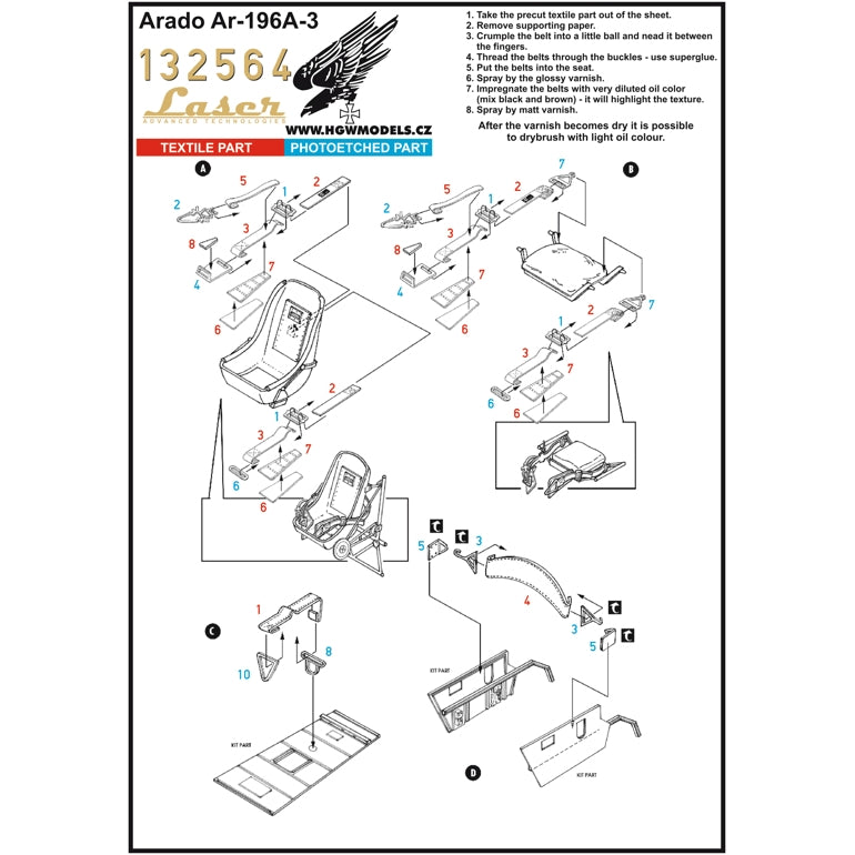 HGW HGW132564 1:32 Arado Ar-196A-3 seats x 2 with pre-cut