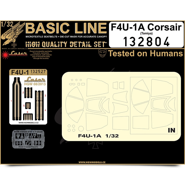 HGW HGW132804 1:32 Vought F4U-1 Corsair BASIC LINE: seatbelts + paint masks